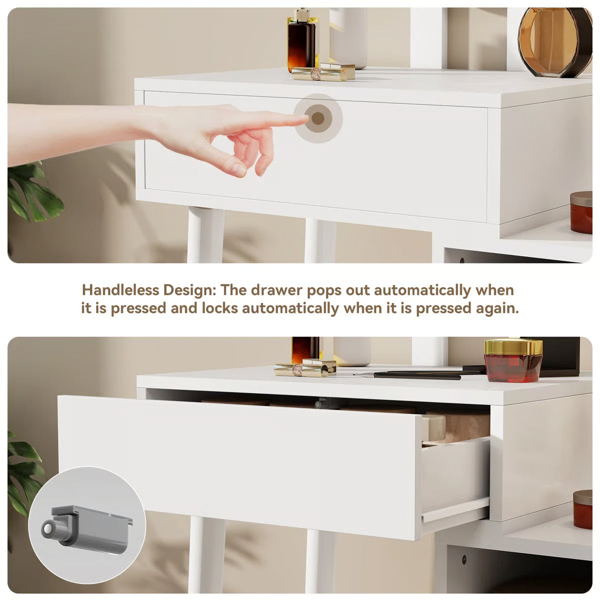 Small Vanity Table Set With Adjustable Brightness Mirror without Stool