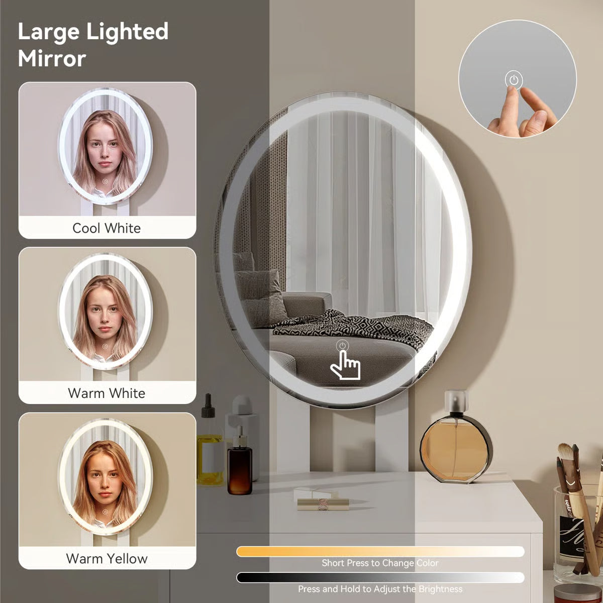 Small Vanity Table Set With Adjustable Brightness Mirror without Stool