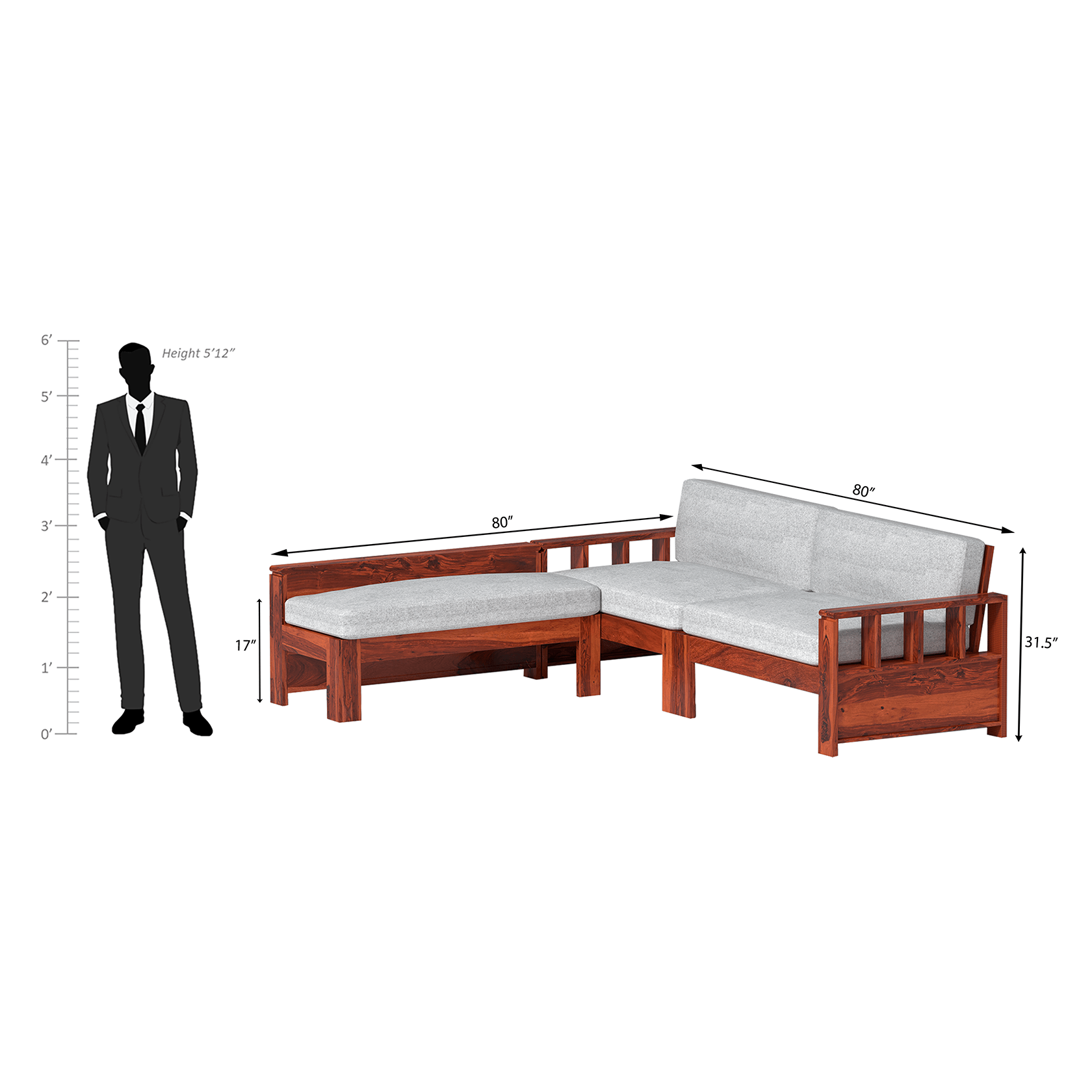 Eirini L Shape Sheesham Wood Sofa In Light Honey - Ouch Cart