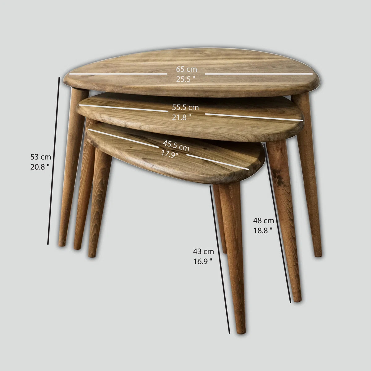 Solid Wood 3 Legs Nesting Tables -Walnut