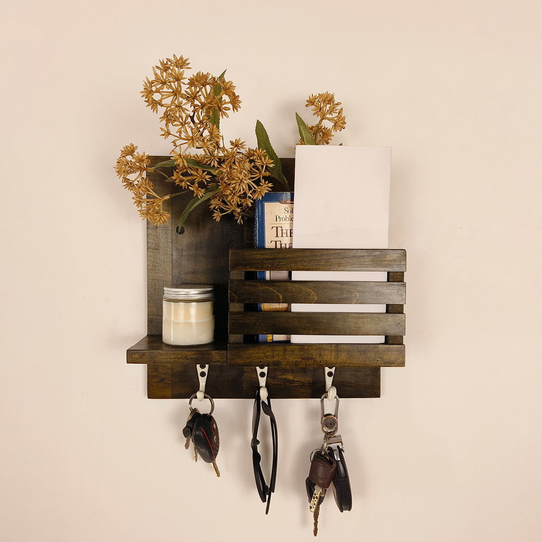 Somerset Wooden Wall Shelf Organiser with Key Holders- OUCH CART | Wall decor and hangings