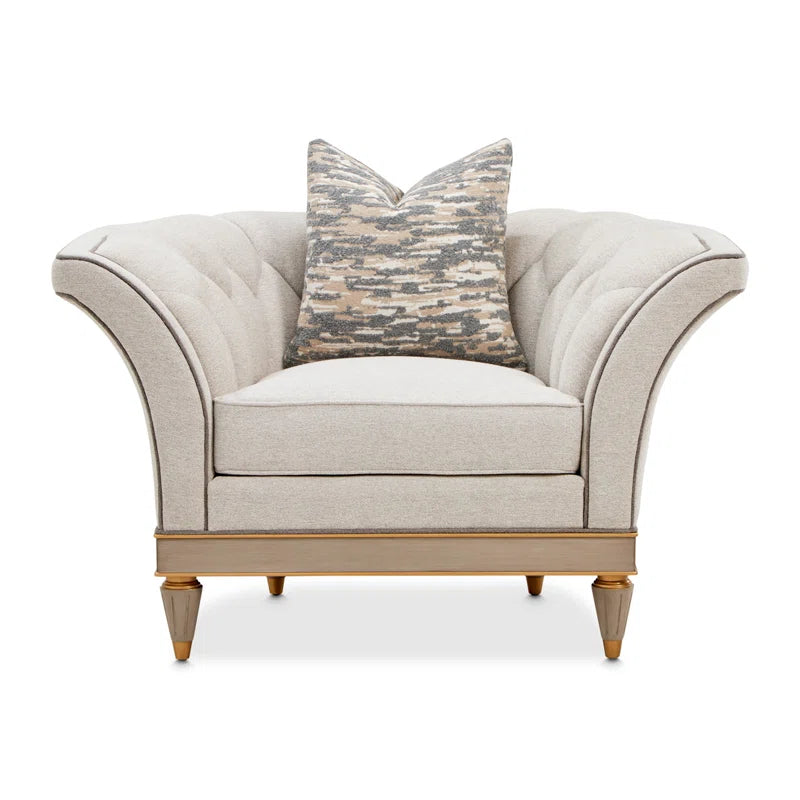 St. Charles Greige Accent Chair with Modern Fabric & Soft Curves OUCH CART