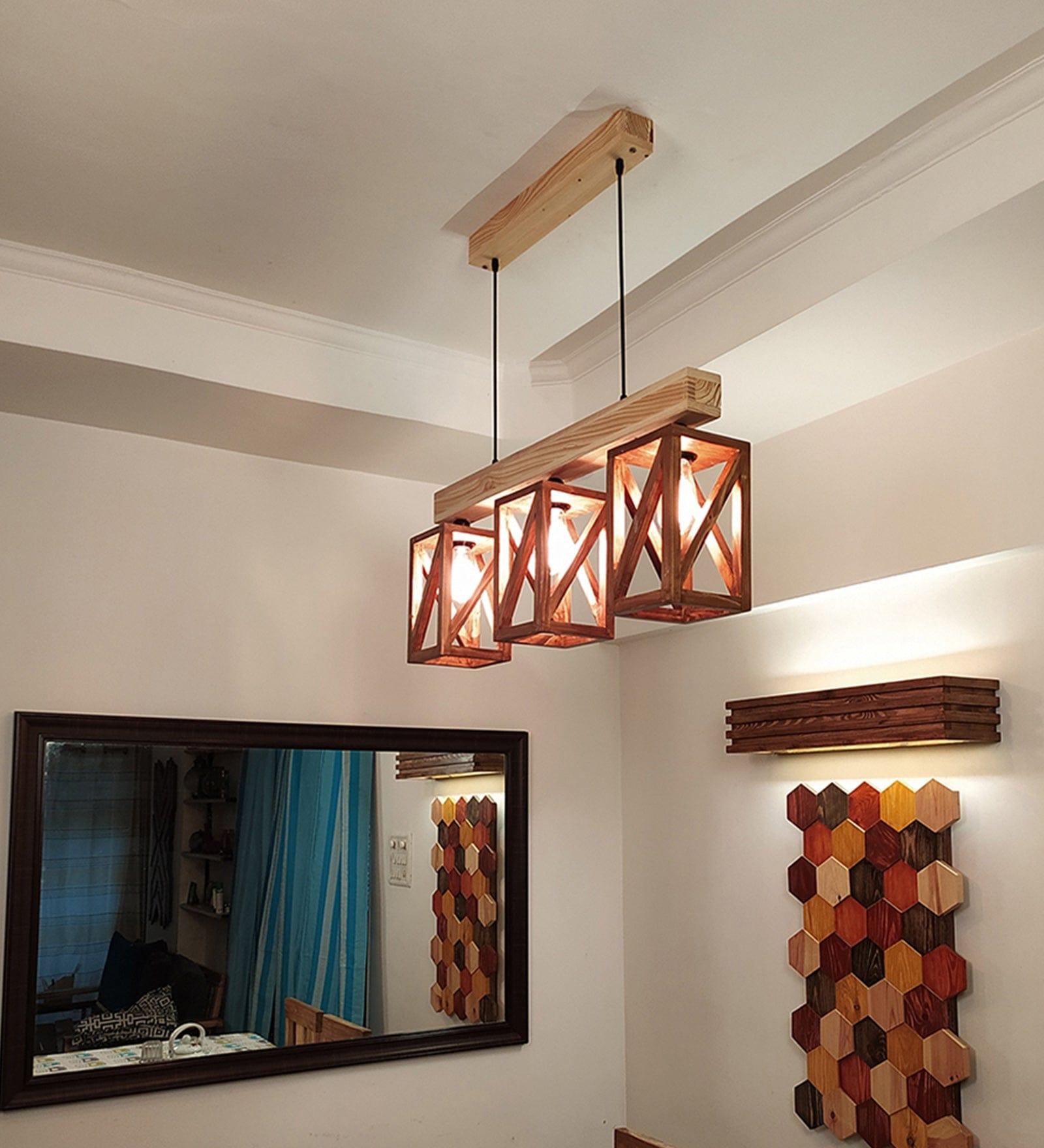 Symmetric Brown & Beige Wooden Series Hanging Lamp (BULB NOT INCLUDED) - Ouch Cart