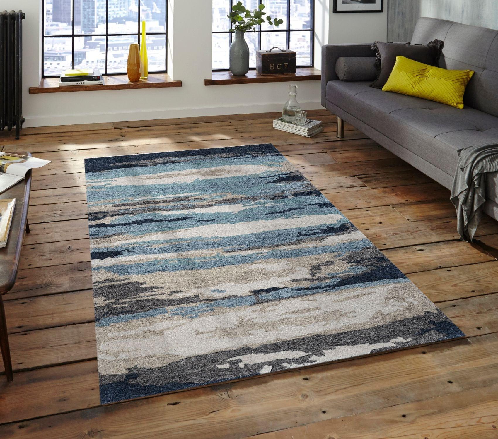 Blue Wool & Viscose Abstract 4x6 Feet Hand-Tufted Carpet - Rug - Ouch Cart