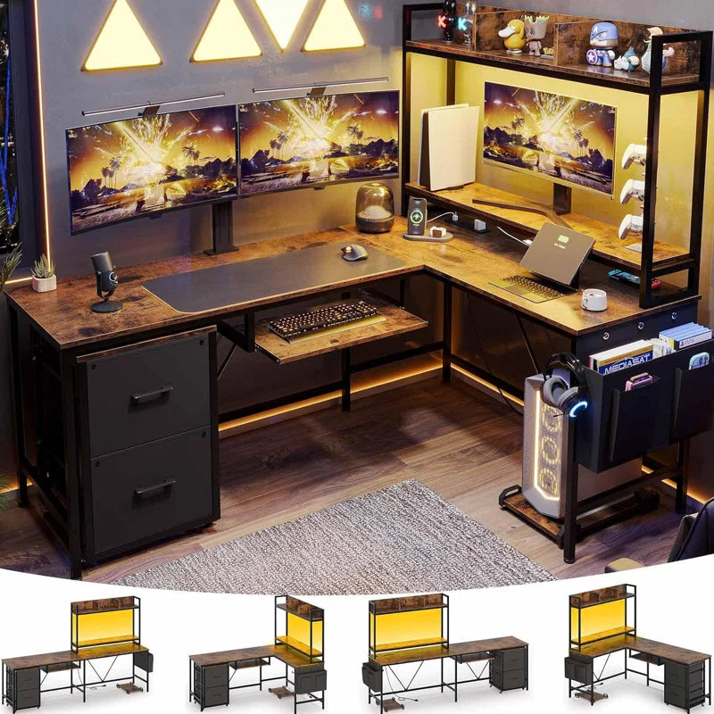 66.7"W L-Shaped Computer Desk Corner Desk Ouch Cart