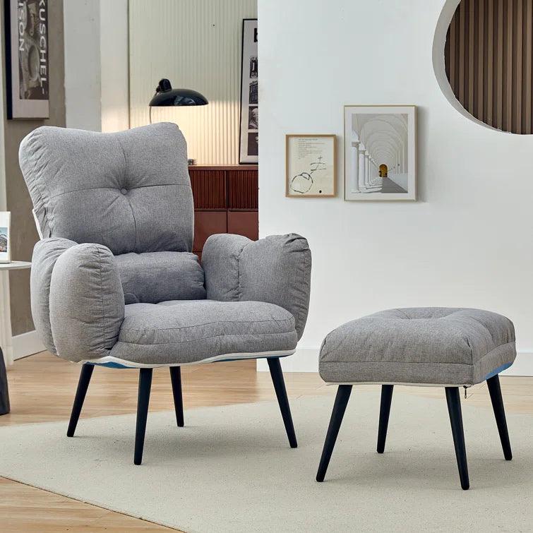 Tauranac Wide Tufted Linen Lounge Chair and Ottoman - Ouch Cart