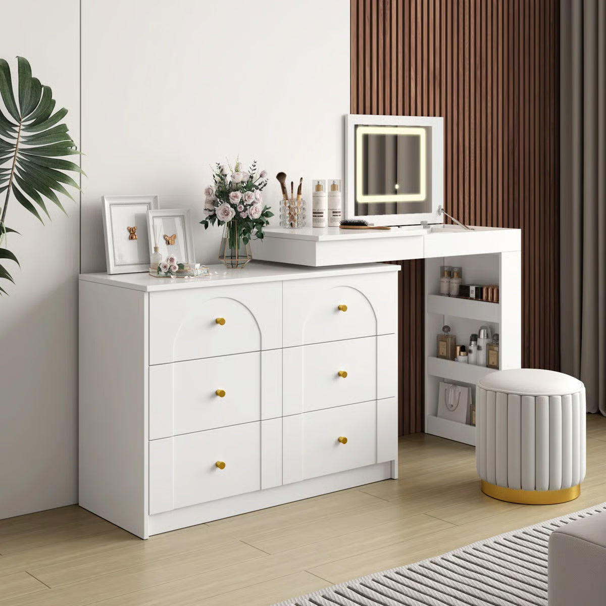 Thorn Flip-Top LED Makeup Vanity Table with Storage Drawers