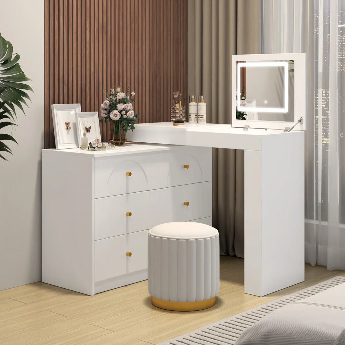 Thorn Flip-Top LED Makeup Vanity Table with Storage Drawers - OUCH CART | Dressing table