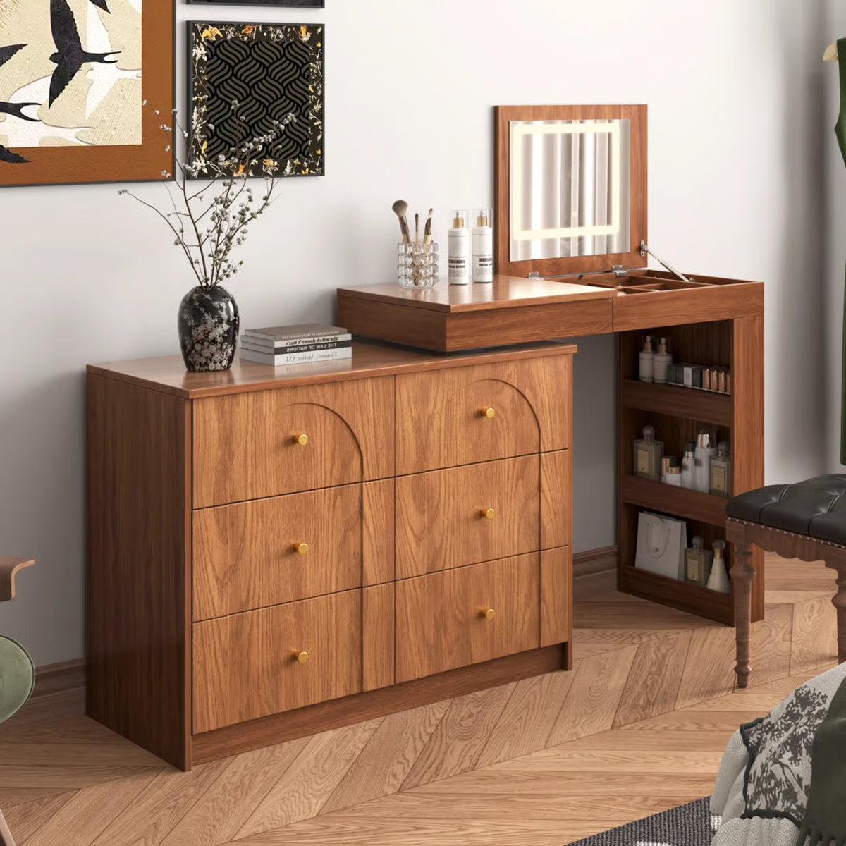 Thorn Flip-Top LED Makeup Vanity Table with Storage Drawers - OUCH CART | Dressing table