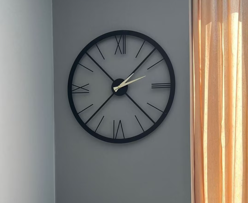 lines and roman black wallclock