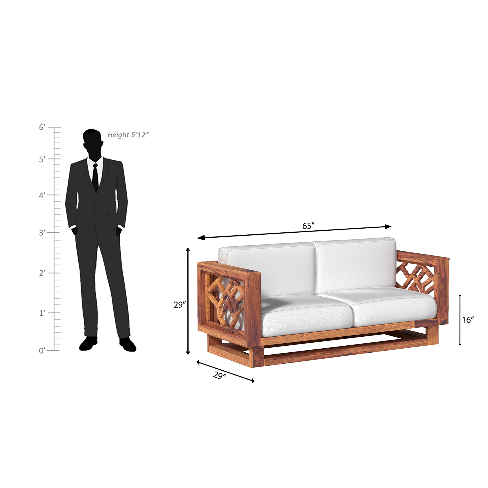 Cushy lounger Sheesham Wood Sofa In Reddish Walnut - Ouch Cart