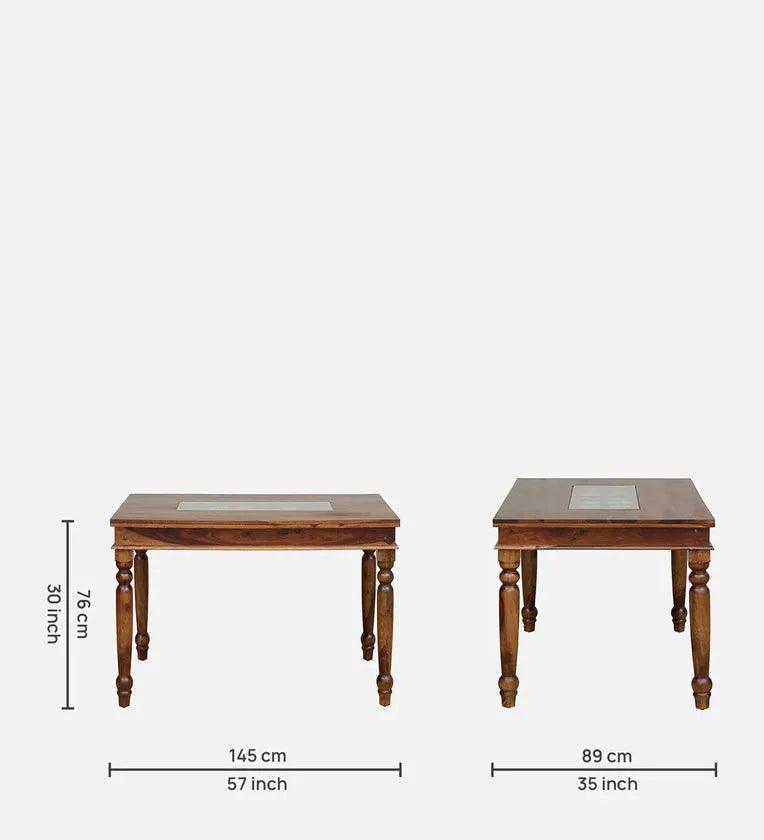 Sheesham Wood 6 Seater Dining Set In Honey Oak Finish With Cushioned Bench - Ouch Cart