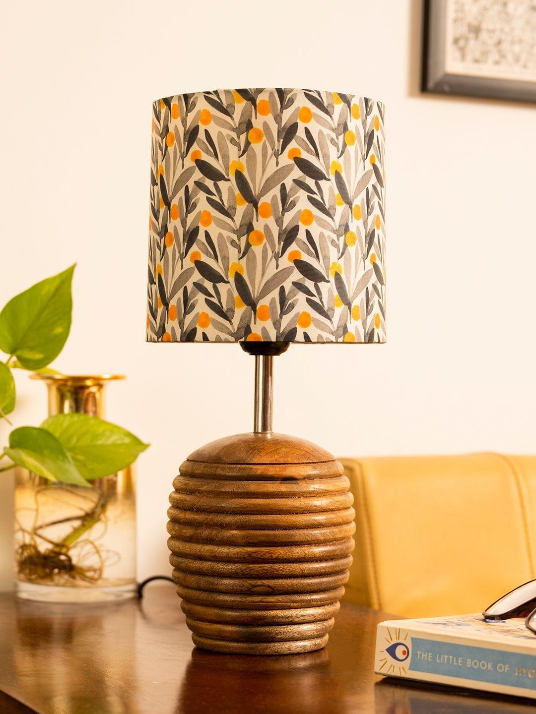 Stripped Brown Lamp with Yellow Leaves multicolor shade - Ouch Cart