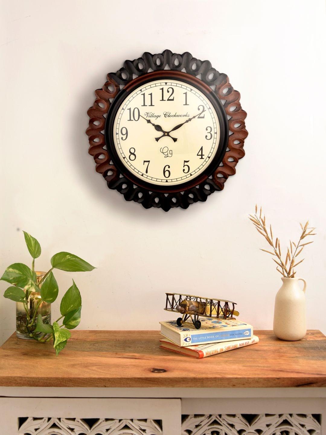 Round Wooden Carving 18 Inches Wall Clock - Ouch Cart