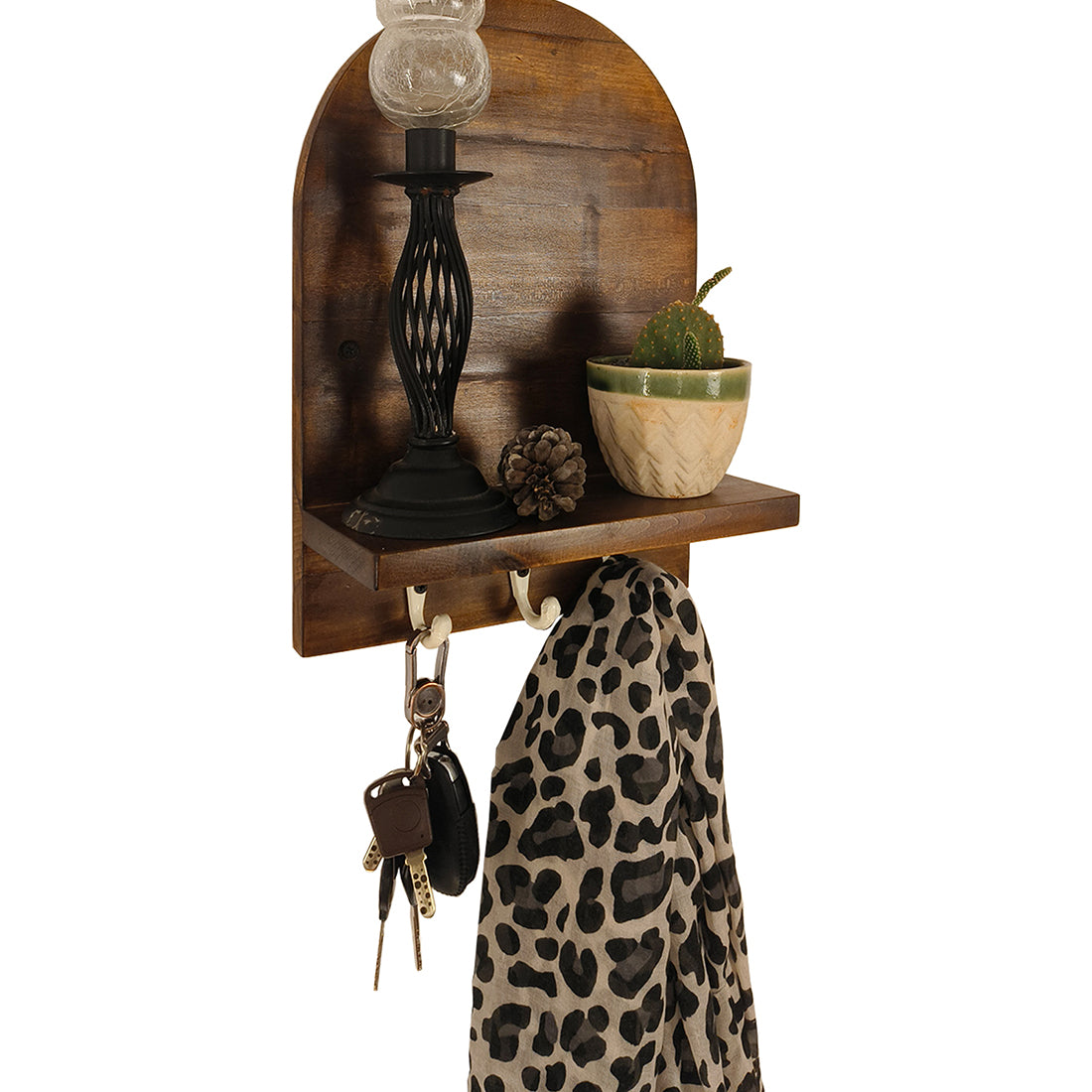 Valencia Wooden Wall Shelf Organiser with Key Holders-OPUCH CART | Wall hangings