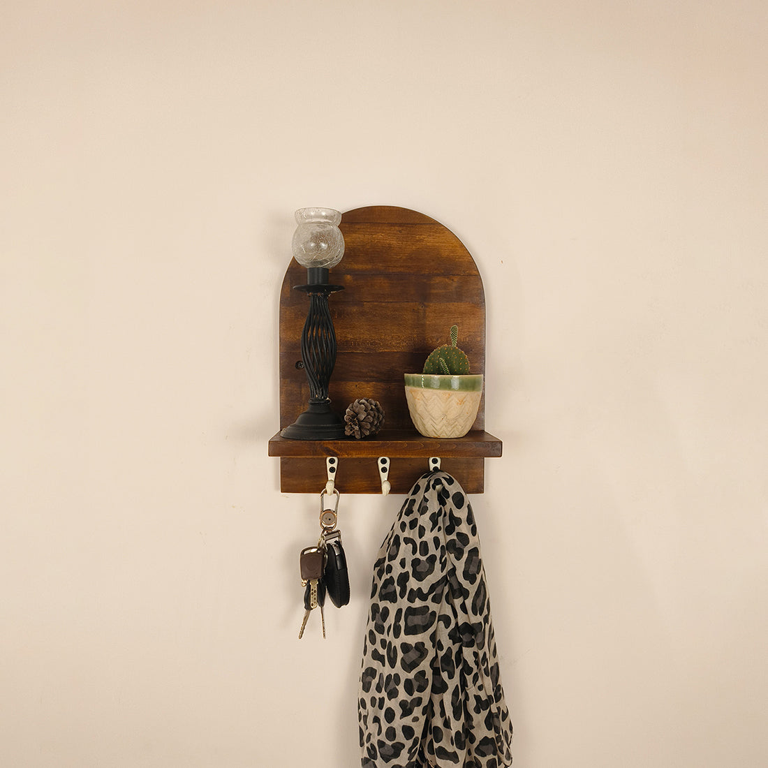 Valencia Wooden Wall Shelf Organiser with Key Holders-OPUCH CART | Wall hangings