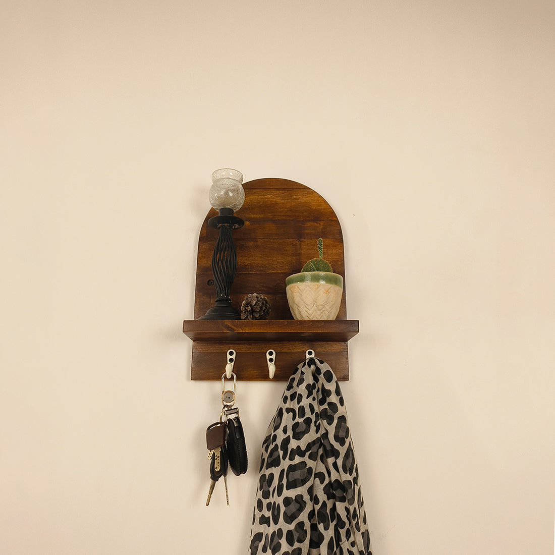 Valencia Wooden Wall Shelf Organiser with Key Holders-OPUCH CART | Wall hangings