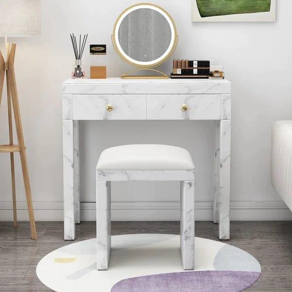 Maximilian Vanity Dressing Table With Stool & Mirror | 2 Storage Drawers Makeup Vanity Set | Dressing Cosmetic Desk with Large Tabletop for Girls - Ouch Cart