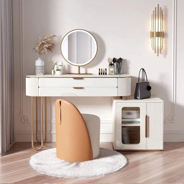 Emil Vanity dressing table with drawers with mirror with stool, White Vanity Table with Mirror, Writing Desk with 3 Drawers, Makeup Desk with Cabinet for Women Girls - Ouch Cart