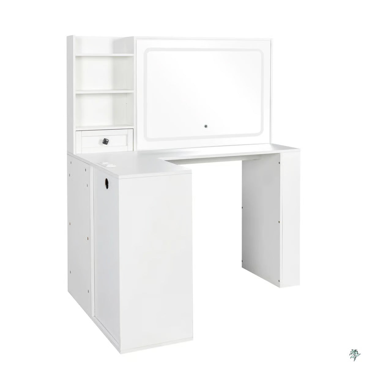 Vanity Desk with LED Lights, Power Strip, 3 Large Drawers – Makeup Organizer