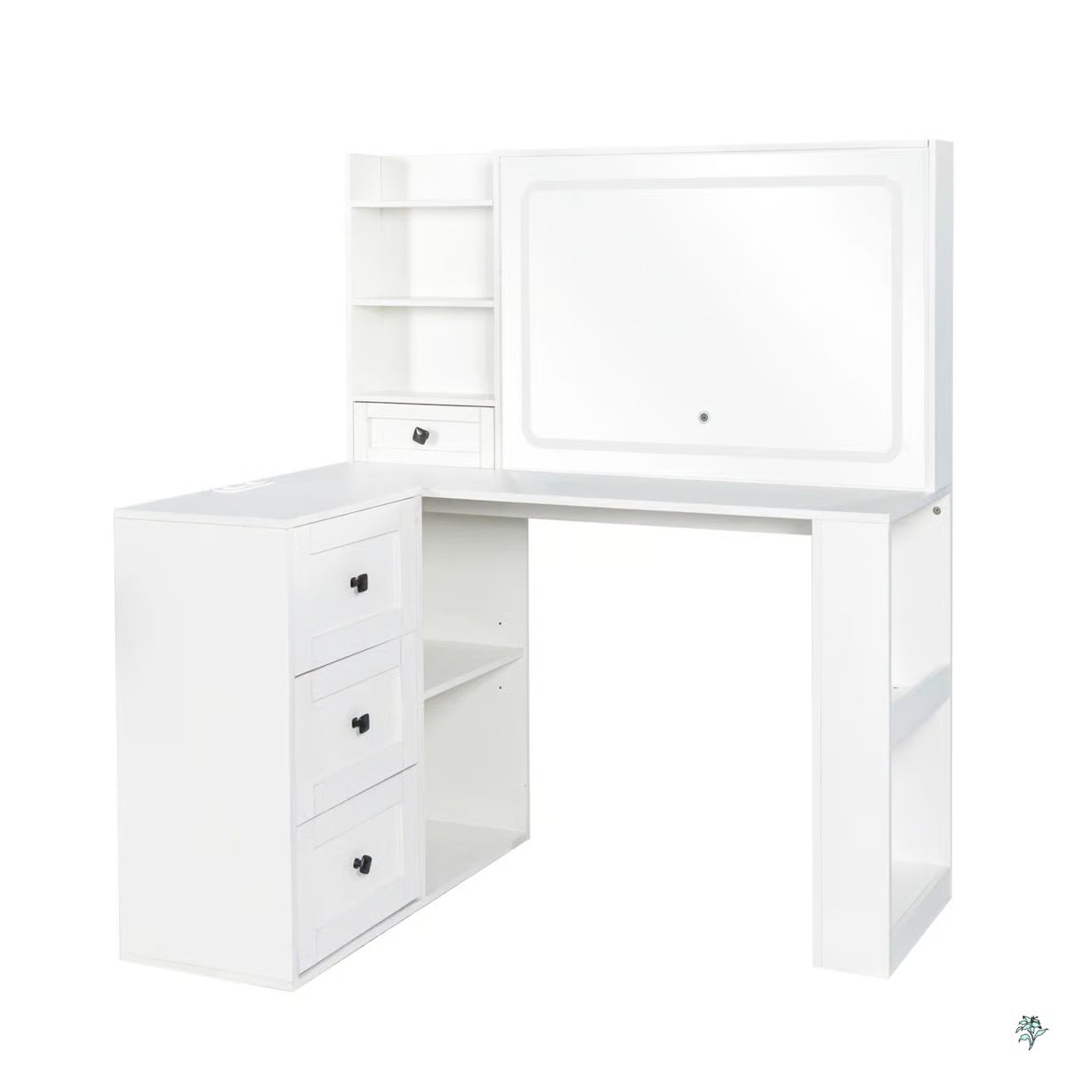 Vanity Desk with LED Lights, Power Strip, 3 Large Drawers – Makeup Organizer