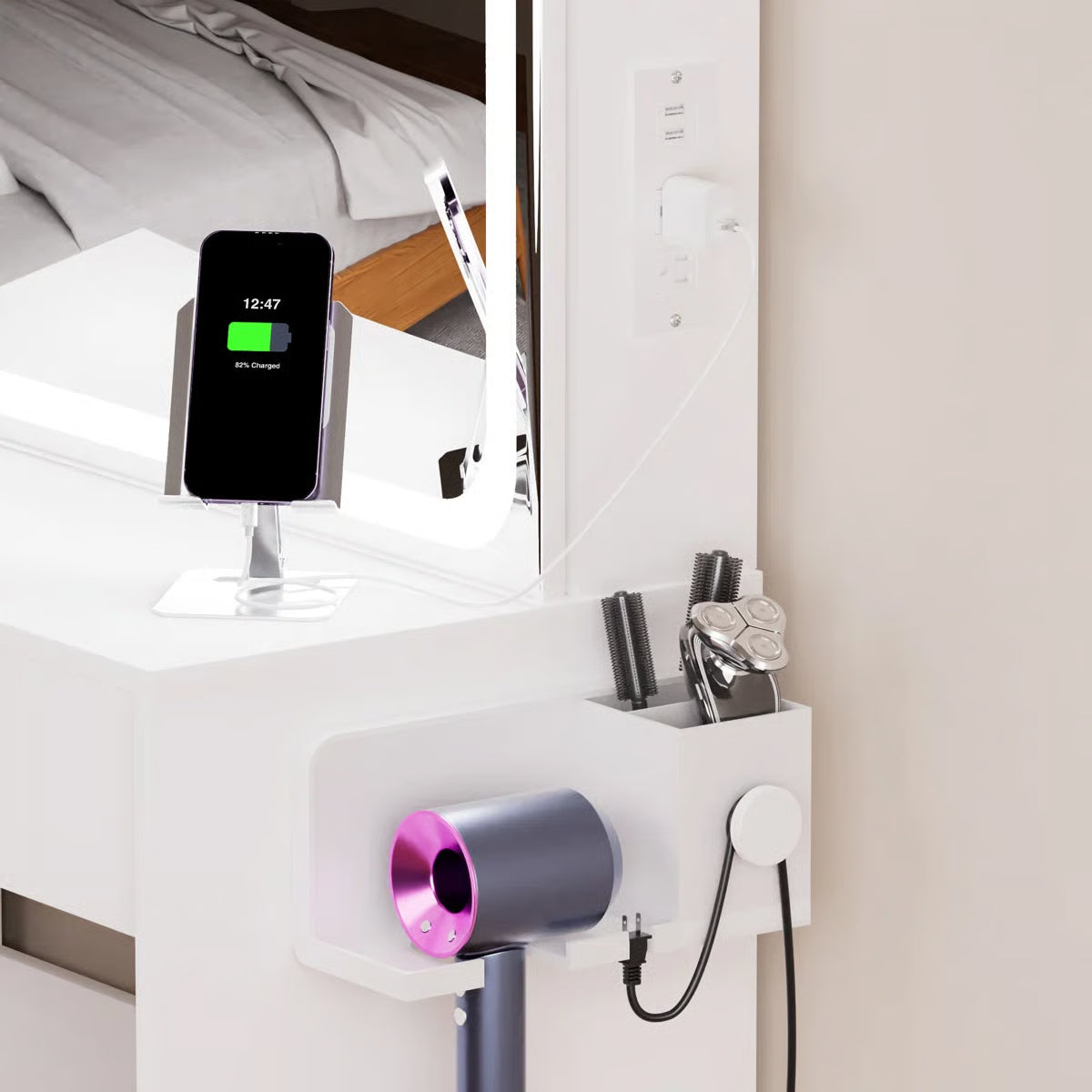 With 4 Drawers And Upholstered Stool, Brightness Adjustable In 3 Lighting Modes, Storage Table,43.3"L *15.7"W