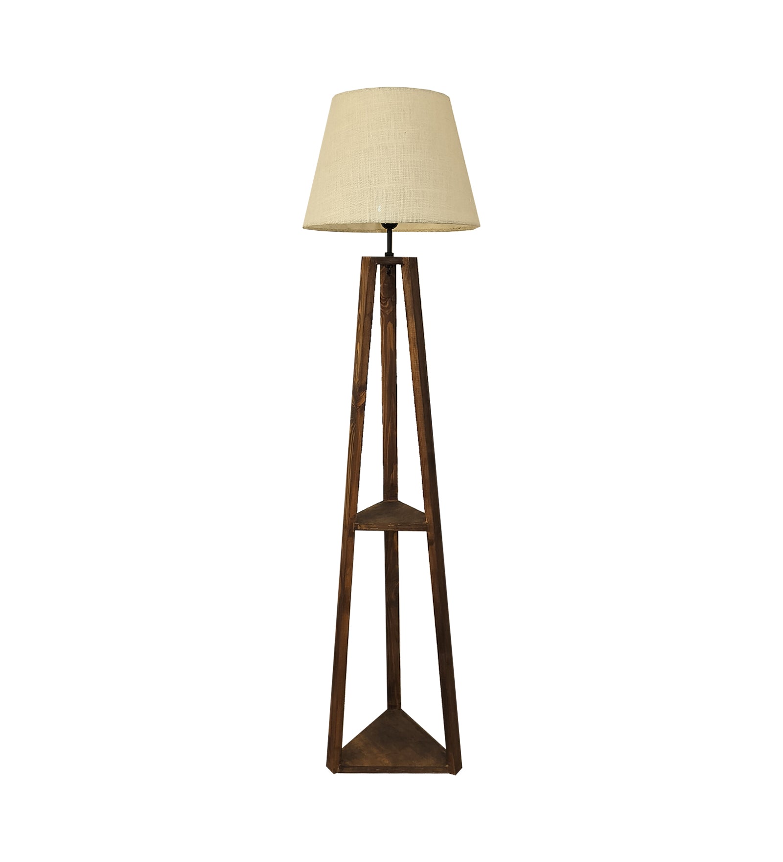 Vantage Wooden Floor Lamp with Brown Base and Jute Fabric Lampshade (BULB NOT INCLUDED)