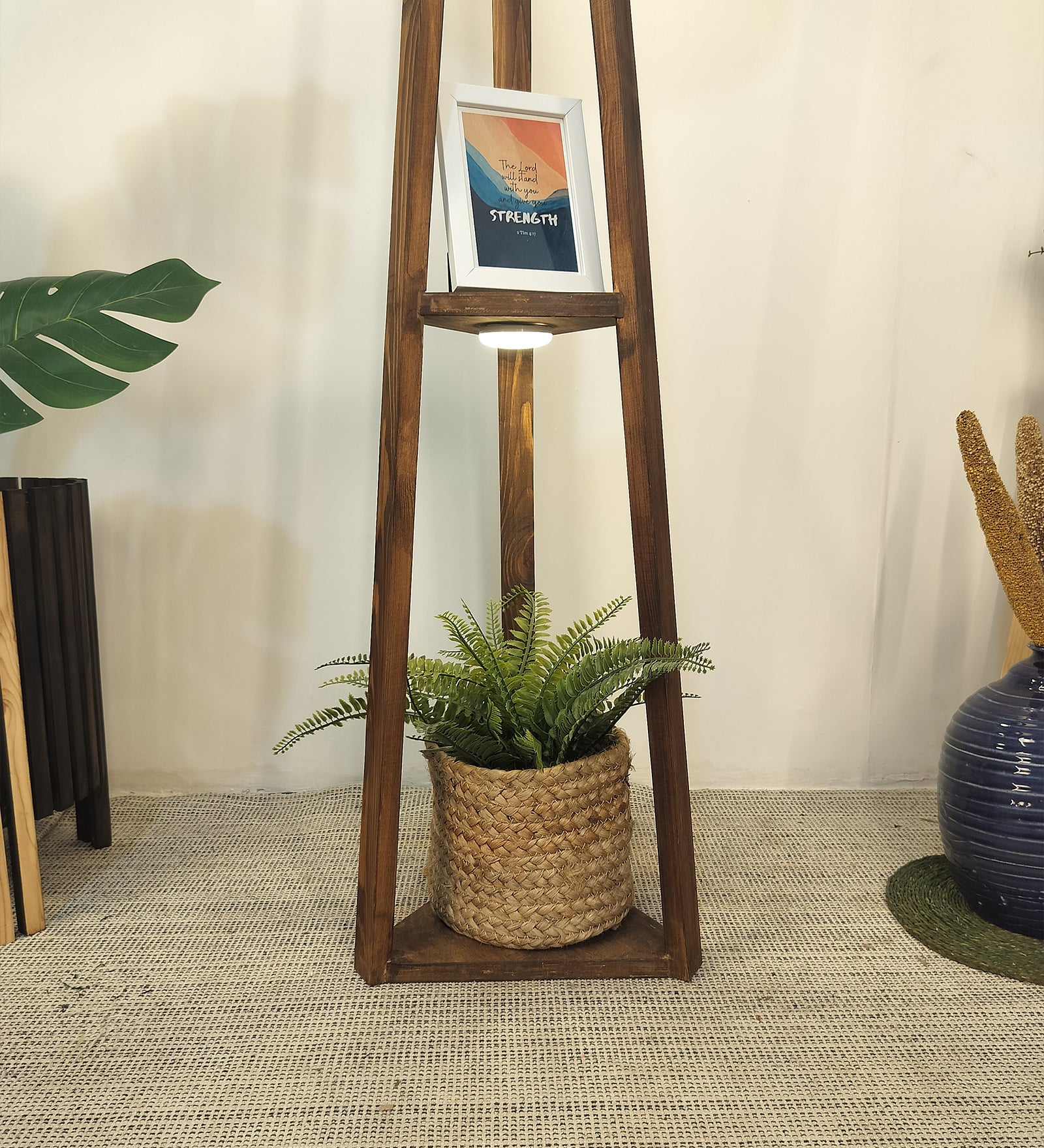 Vantage Wooden Floor Lamp with Brown Base and Jute Fabric Lampshade (BULB NOT INCLUDED)