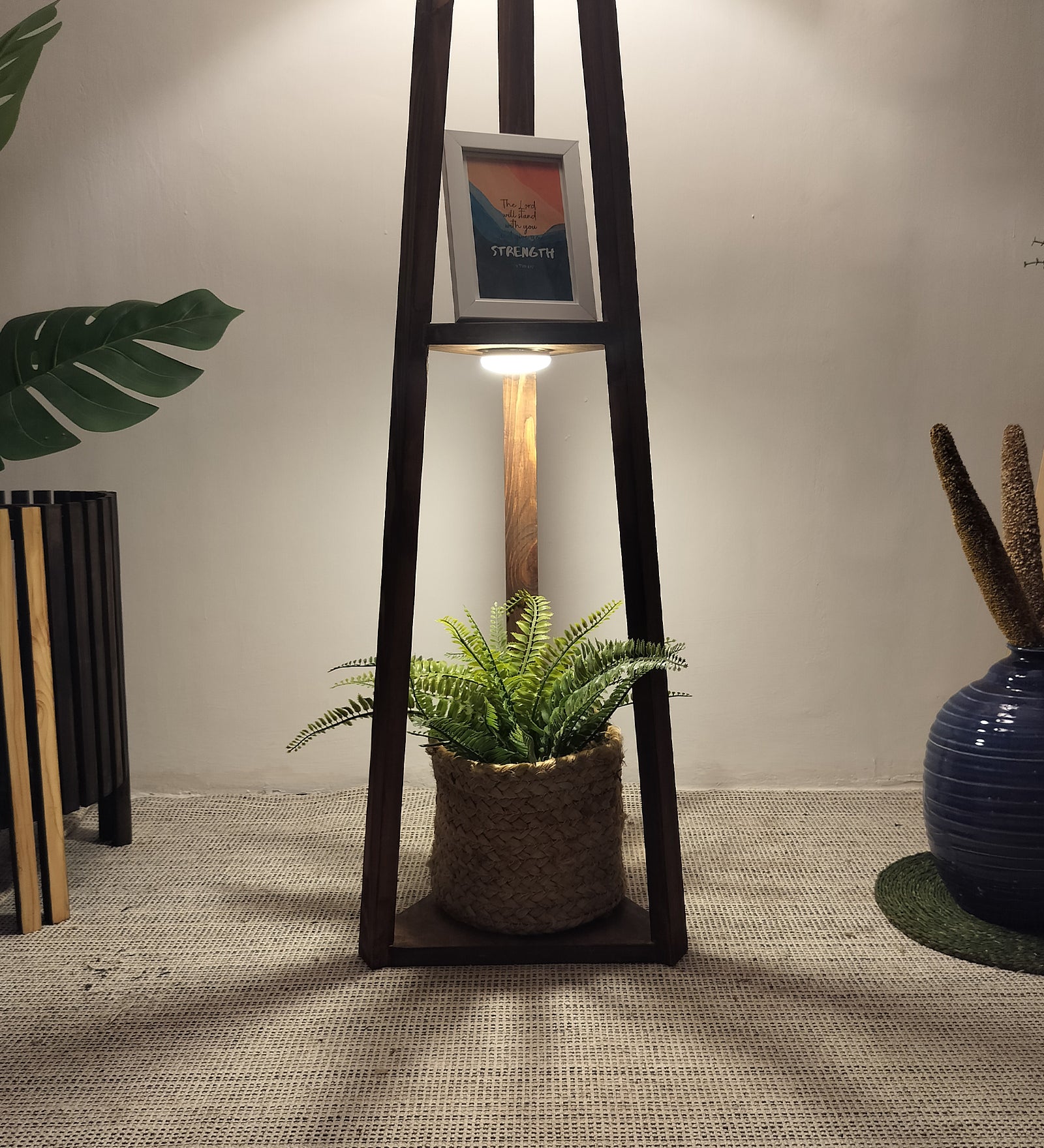 Vantage Wooden Floor Lamp with Brown Base and Jute Fabric Lampshade (BULB NOT INCLUDED)