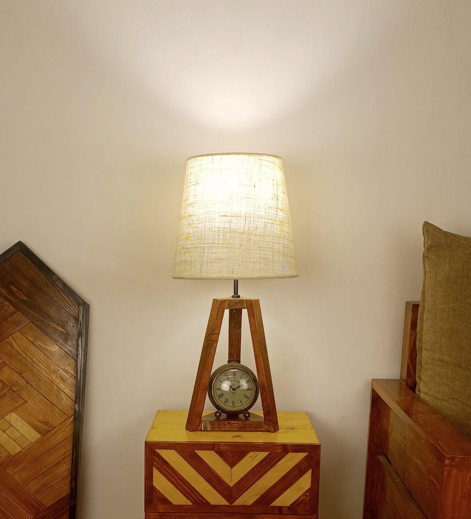 Vantage Brown Wooden Table Lamp with White Jute Lampshade (BULB NOT INCLUDED) - Ouch Cart