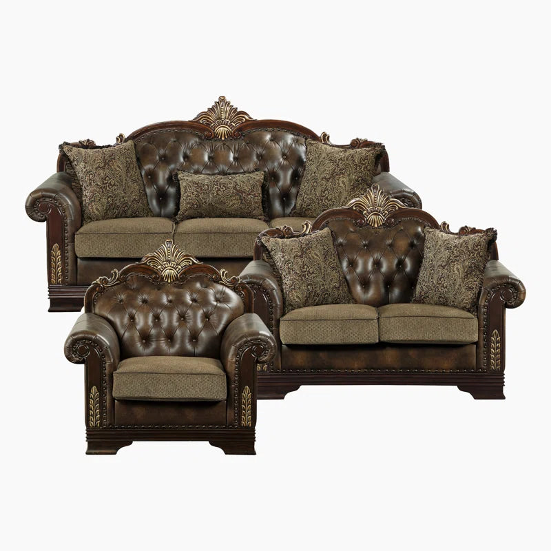 Vega 3-Piece Traditional Living Room Set - Faux leather Living Room Set, Classic Button-Tufted Detail, Sophisticated Nailhead Trim OUCH CART