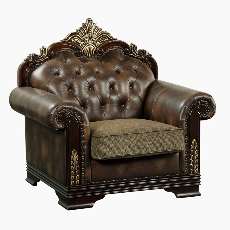 Vega 3-Piece Traditional Living Room Set - Faux leather Living Room Set, Classic Button-Tufted Detail, Sophisticated Nailhead Trim OUCH CART