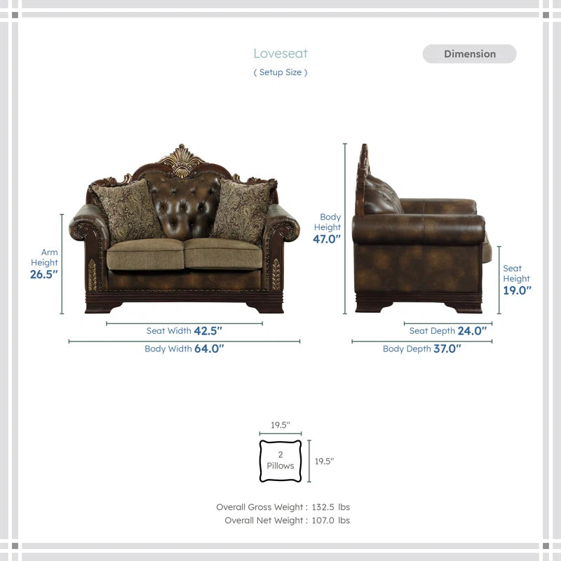 Vega 3-Piece Traditional Living Room Set - Faux leather Living Room Set, Classic Button-Tufted Detail, Sophisticated Nailhead Trim OUCH CART