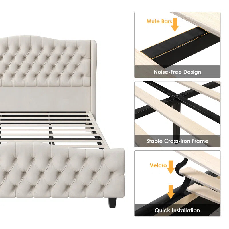 Vernita 54.3" Handmade Tufted Tall Bed Frame with Velvet Headboard, Tall Wing-Back Platform Bed OUCH CART