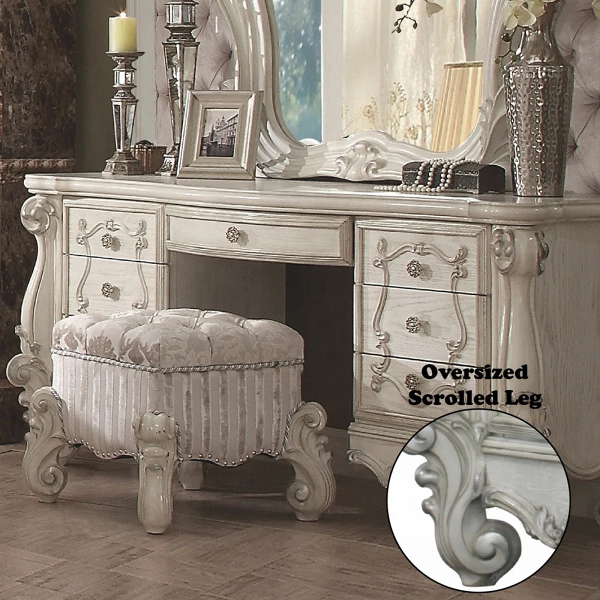Ouch Cart Luxury Vanity Dressing Table Set with Mirror & Stool OUCH CART