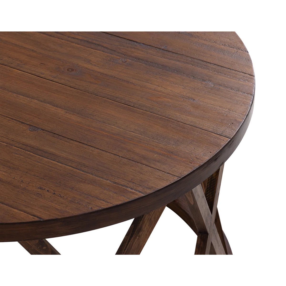 Viradis Farmhouse Coffee Table, Rustic Round Coffee Table with X-Motifs Legs, Wood Textured Top