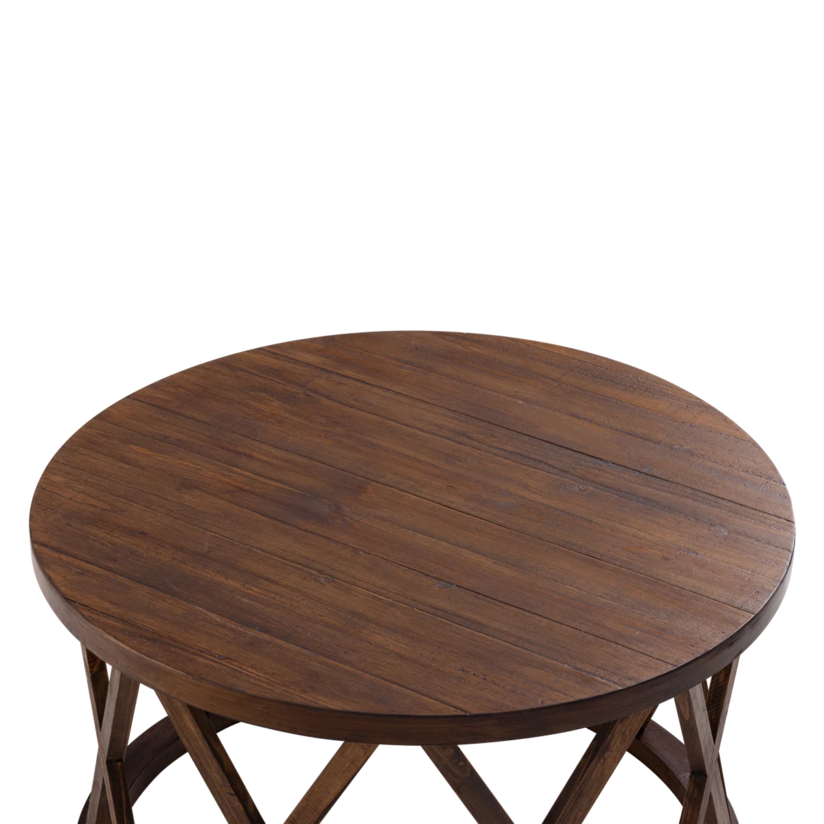 Viradis Farmhouse Coffee Table, Rustic Round Coffee Table with X-Motifs Legs, Wood Textured Top