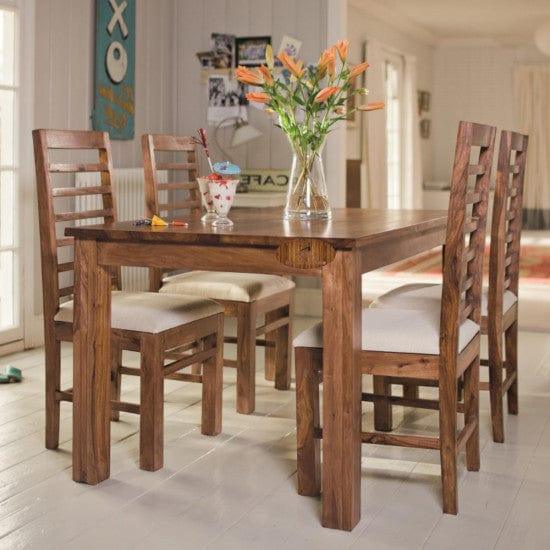 Sheesham Wood Four Seater Dining Table Set in Honey Finish - Ouch Cart