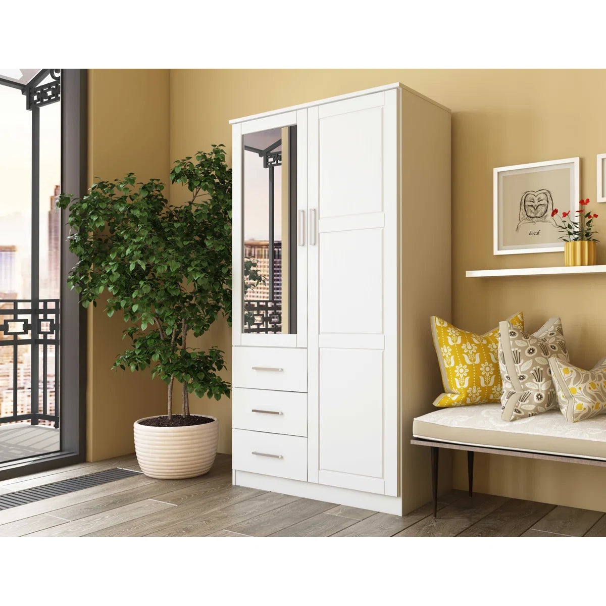 Metro 100% Solid Wood 2-door Wardrobe Armoire with Mirrored Door