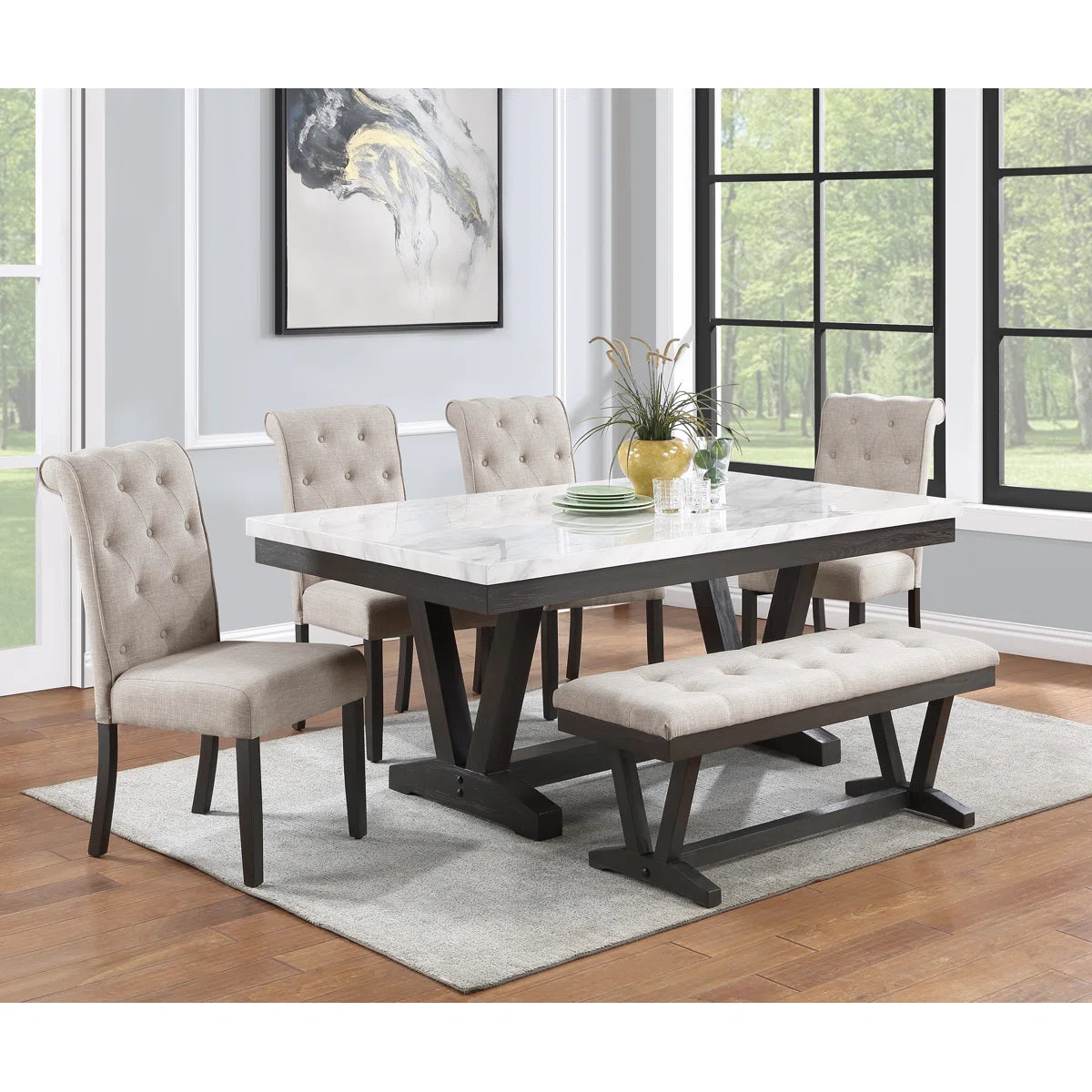 Dimo 6 - Piece White Faux Marble Dining Set - OUCH CART
