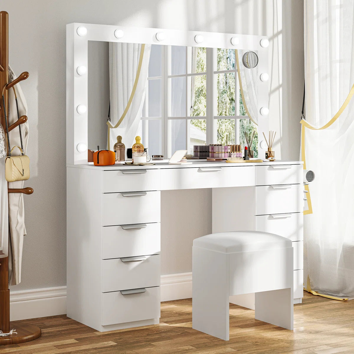 LED Makeup Vanity Desk with 3 Brightness Levels for Bedroom or Dressing Room-OUCH CART | Dressing table