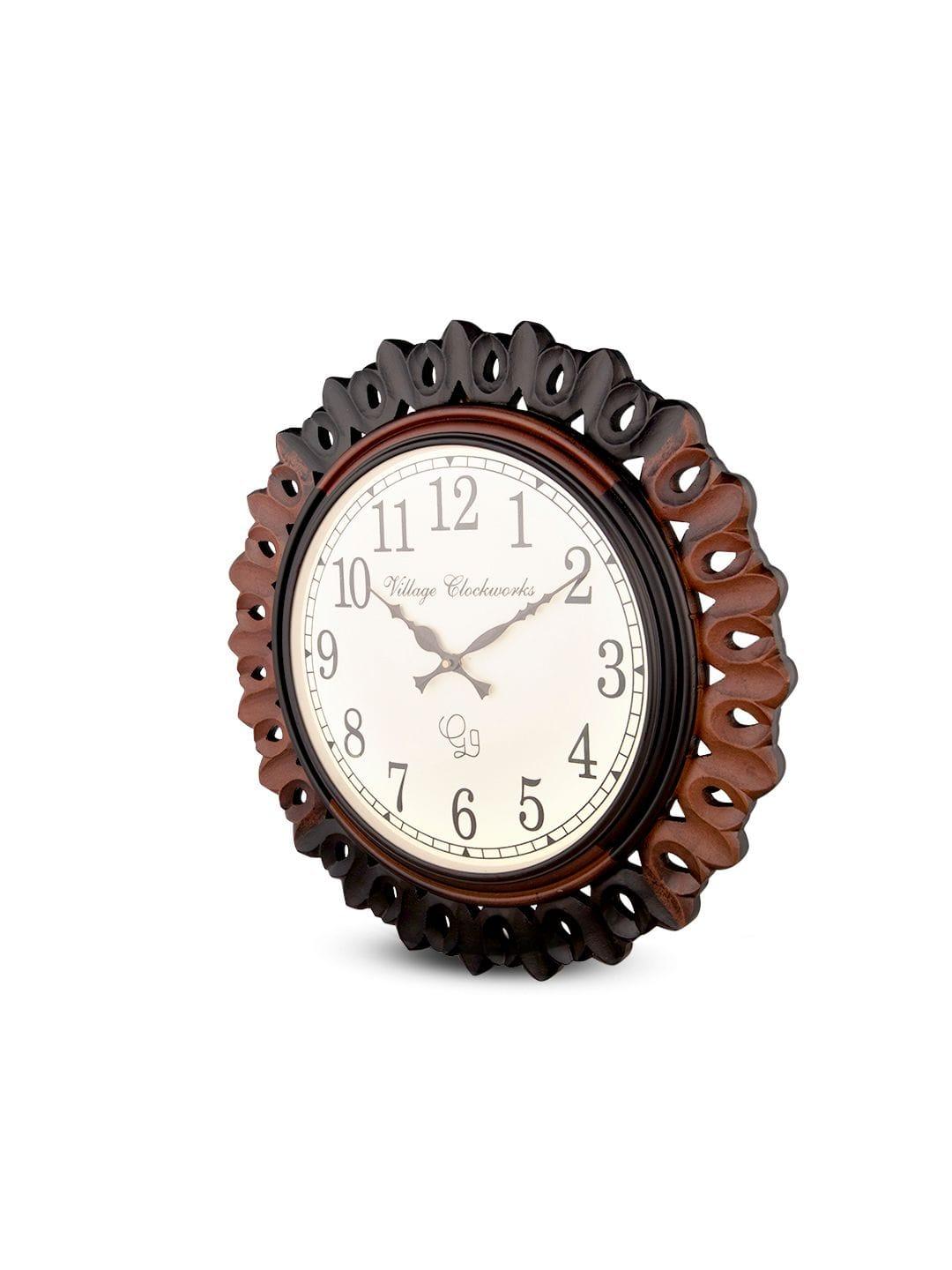 Round Wooden Carving 18 Inches Wall Clock - Ouch Cart