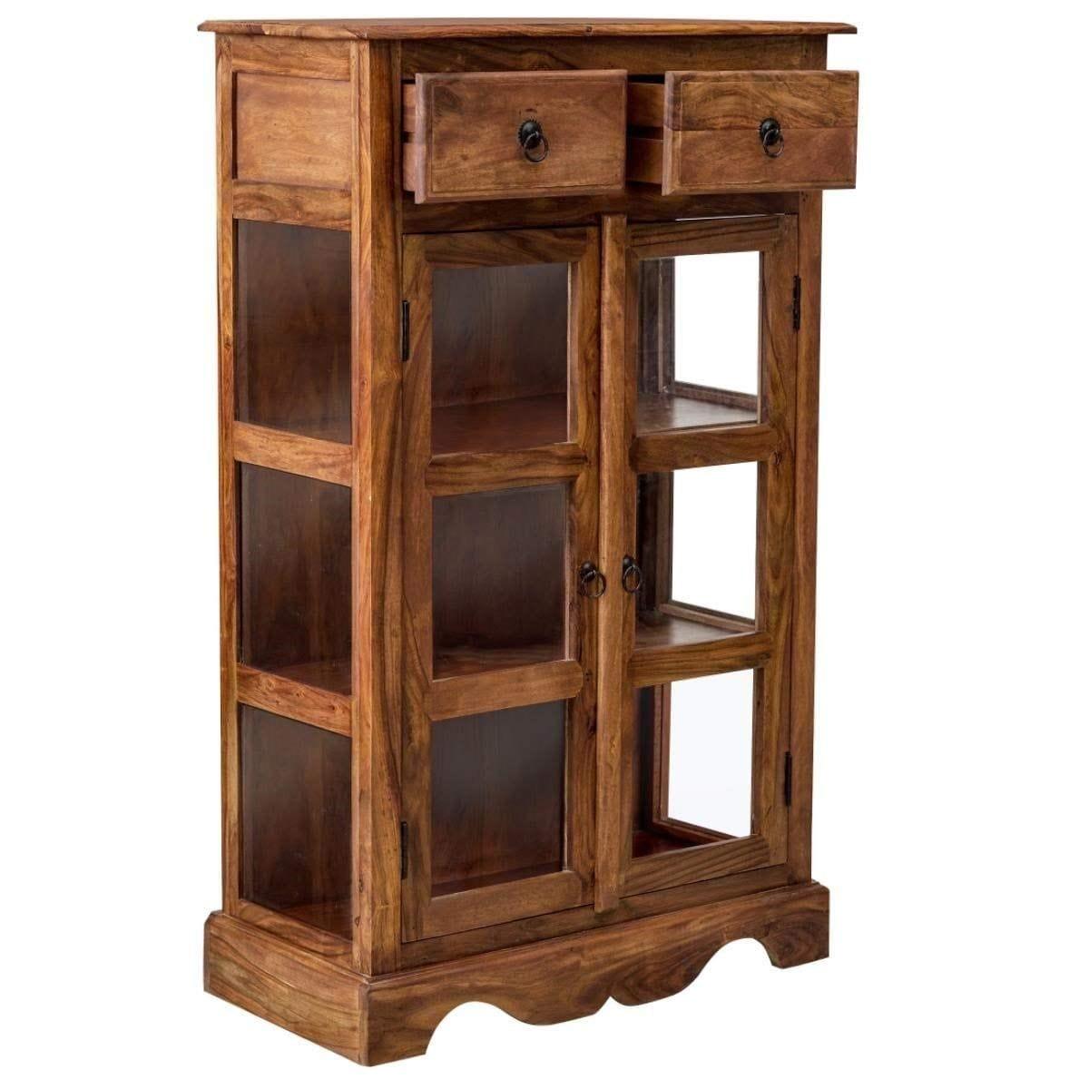 Sheesham Wood Two Drawer Crockery Cabinet Medium In Honey Finish - Ouch Cart