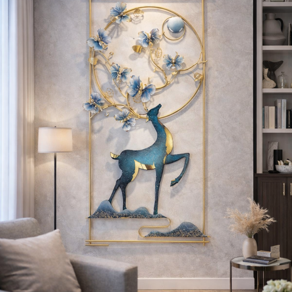 Luxury Metal Deer Wall Art | 60x120 cm 3D Decorative Panel for Home & Bedroom