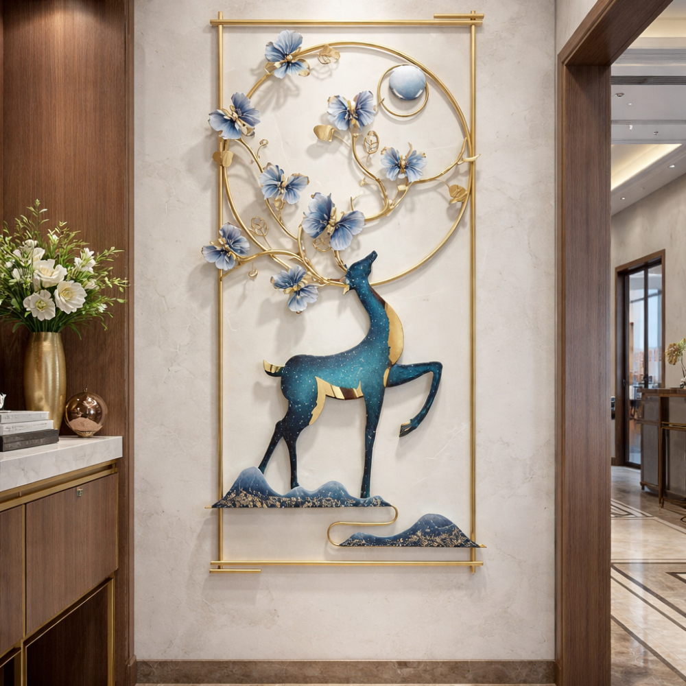 Luxury Metal Deer Wall Art | 60x120 cm 3D Decorative Panel for Home & Bedroom