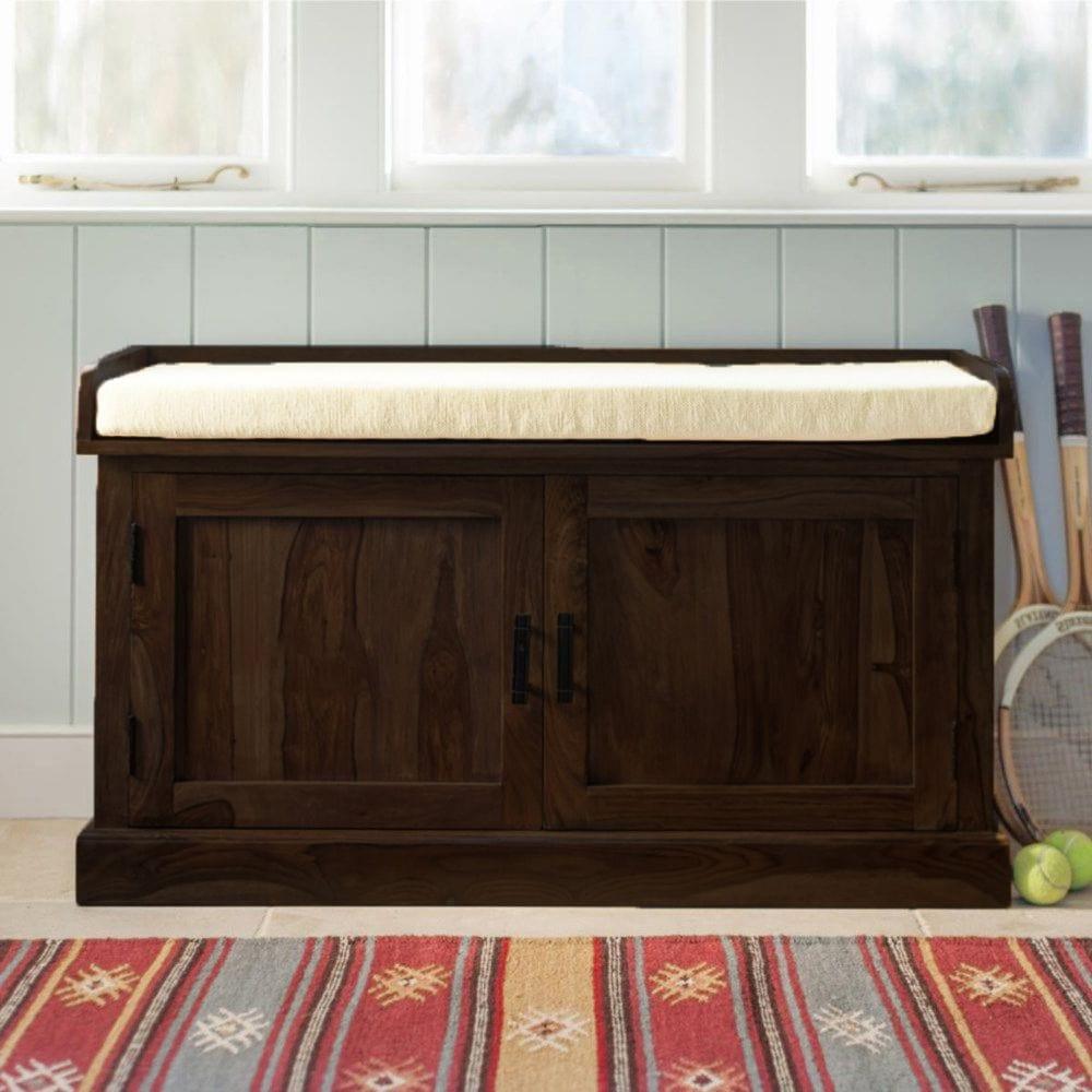 Sheesham Wood Hallway Storage Shoerack In Walnut Finish - Ouch Cart
