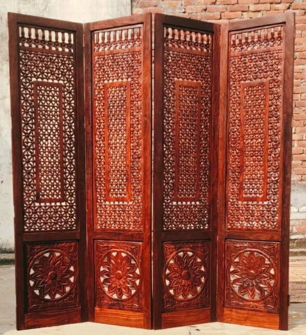 4 Panel Wooden Partitions Room Dividers Screen Separators for Living Room - Ouch Cart