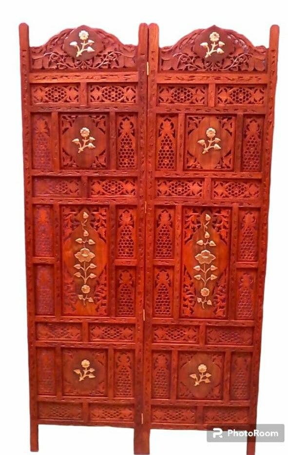4 Panel Sheesham Wooden Partitions Room Dividers Screen Separators for Living Room - Ouch Cart