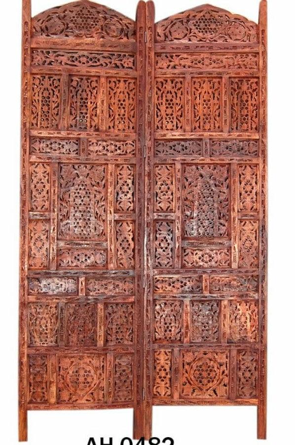 4 Panel Sheesham Wooden Partitions Room Dividers Screen Separators for Living Room - Ouch Cart