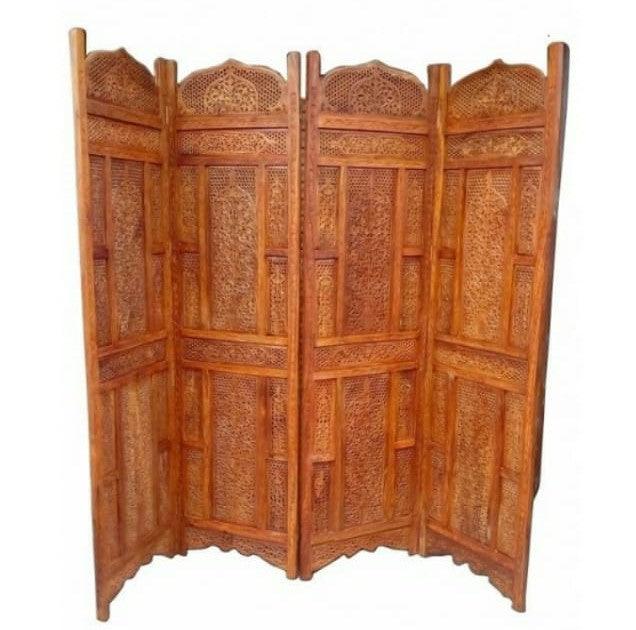 4 Panel Sheesham Wooden Partitions Room Dividers Screen Separators for Living Room - Ouch Cart